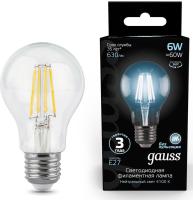Лампа филам. Gauss Filament A60 6Вт цок.:E27 груша 220B св.свеч.бел.нейт. (упак.:1шт) (102802206)