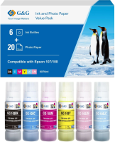 Чернила G&G GG-108-260g-4X6-20 черный/голубой/пурпурный/желтый/светло-голубой/светло-пурпурный набор 6x70мл для Epson Ecotank L8050/L18050