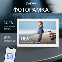 Фоторамка Digma 15.6" PF-1555 1920x1080 белый пластик 32Gb Видео WiFi