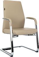 Кресло Бюрократ _JONS-LOW-V бежевый кожа низк.спин. полозья металл хром
