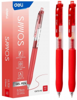 Ручка гелев. автоматическая Deli EG075-RD d=0.5мм красн. черн. резин. манжета