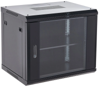 Шкаф коммутационный Rexant (04-0964-112) настенный 9U 600x450мм пер.дв.стекл металл 2 бок.пан. направл.под винты 60кг черный 13.75кг 230град. 501мм IP20 сталь
