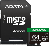 Флеш карта microSDXC 64GB A-Data UD64GUI3V30A2SP-RA1 Speed Plus V30 A2 + adapter