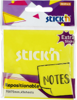 Блок самоклеящийся бумажный Stick`n 21580 76x76мм 45лист. желтый неон 1цв.в упак. усиленный клей