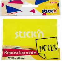 Блок самоклеящийся бумажный Stick`n 27074 76x101мм 80лист. 70г/м2 желтый неон 1цв.в упак.