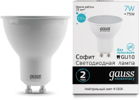 Лампа светодиодная Gauss 7Вт цок.:GU10 рефлек. 220B св.свеч.бел.нейт. MR16 (упак.:1шт) (13627)