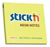 Блок самоклеящийся бумажный Stick`n 21133 76x76мм 100лист. 70г/м2 неон желтый