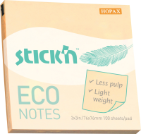 Блок самоклеящийся бумажный Stick`n ECO 21745 76x76мм 100лист. 60г/м2 пастель желтый