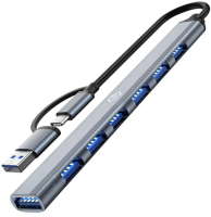 Разветвитель USB-C + USB-A Digma DHUB-7USB-AC-2.0 7порт. серебристый