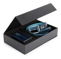 Набор подарочный мужской Piquadro Blue Square CUBOX15B2R/BLU2 ремень/чехол для кредитных карт 125х3.5см синий натур.кожа