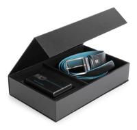 Набор подарочный мужской Piquadro Blue Square CUBOX15B2R/N ремень/чехол для кредитных карт 125х3.5см черный натур.кожа