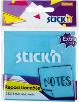 Блок самоклеящийся бумажный Stick`n 27098 76x76мм 45лист. синий неон 1цв.в упак. усиленный клей