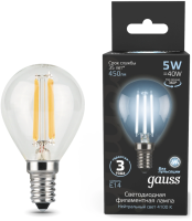 Лампа филам. Gauss Filament 5Вт цок.:E14 свеча 220B св.свеч.бел.нейт. (упак.:10шт) (105801205)