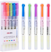 Набор текстовыделителей Deli S619 скошенный пиш. наконечник двухсторонний 6цв. ПЭТ-бокс (5шт.)