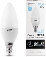 Лампа светодиодная Gauss Elementary 6Вт цок.:E14 свеча 220B св.свеч.бел.хол. C37 (упак.:10шт) (33136)