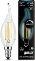 Лампа филам. Gauss Filament 5Вт цок.:E14 свеча 220B св.свеч.бел.нейт. (упак.:1шт) (104801205-D)
