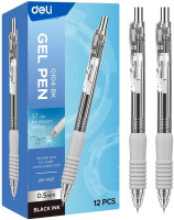 Ручка гелев. автоматическая Deli EG104-BK прозрачный/серый d=0.5мм черн. черн. карт.уп. резин. манжета