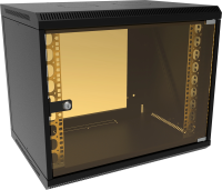 Шкаф коммутационный Suprlan (05-1093-B) настенный 9U 600x450мм пер.дв.стекл направл.под закл.гайки 70кг черный 385мм 19.01кг 500мм металл