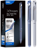 Ручка шариков. Deli Xtream (EQ47-BL) d=0.7мм син. черн. карт.уп. игловидный пиш. наконечник резин. манжета чернила пониженной вязкости