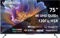 Телевизор QLED Skyworth 75" 75Q66H Eye Care Frameless черный 4K Ultra HD 60Hz MEMC DVB-T DVB-T2 DVB-C DVB-S DVB-S2 USB WiFi Smart TV