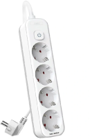 Сетевой фильтр Deli ET434 1.8м (4 розетки) белый (пакет ПЭ)