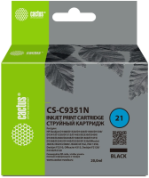 Картридж струйный Cactus CS-C9351N №21 черный (380стр.) (20мл) для HP D1468/D1520/D1420/D1560/D1530/D1341/D1320/D1312/D1455/D2330/D2430/D1430/D2460/D2445/D1360/D1460/D1415/D1568/D2345/D1445/D2320/D1330;OfficeJet J3635/J3625/J3608/ J3640/4315xi, FAX 1250,
