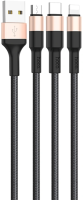 Кабель Hoco X26 Xpress one 80275 USB (m)-Lightning (m)/USB Type-C (m)/micro USB (m) 1м черный/золотистый