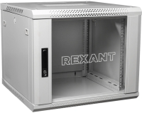 Шкаф коммутационный Rexant (04-0966-111) настенный 9U 600x600мм пер.дв.стекл 60кг серый 510мм 230град. 501мм сталь