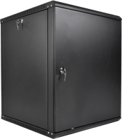 Шкаф коммутационный ЦМО ШРН-Эконом (ШРН-Э-12.350.1-9005) настенный 12U 600x350мм пер.дв.металл направл.под закл.гайки 85кг черный 300мм 15.39кг 180град. 608мм IP20 сталь