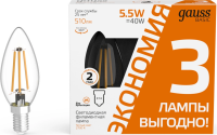 Лампа светодиодная Gauss Basic 1031116T 5.5Вт цок.:E14 свеча 220B св.свеч.бел.теп. (упак.:3шт)