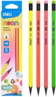 Карандаш ч/г Deli EU54600 Neon HB трехгран. пластик коробка ластик