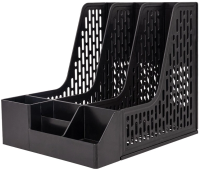 Лоток вертикальный Deli E9847 BLACK 3отд. сборный для бумаг 253x320x275мм черный пластик пластиковый пакет