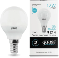 Лампа светодиодная Gauss Globe Elementary 12Вт цок.:E14 шар 220B св.свеч.бел.нейт. P45 (упак.:1шт) (53122)