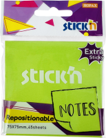 Блок самоклеящийся бумажный Stick`n 27097 76x76мм 45лист. зеленый неон 1цв.в упак. усиленный клей