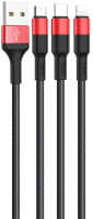 Кабель Hoco X26 Xpress one 80282 USB (m)-Lightning (m)/USB Type-C (m)/micro USB (m) 1м черный/красный