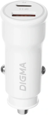 Автомобильное зар./устр. Digma DGC2С 20W 3A (PD+QC) USB-C/USB-A белый (DGC2C0HX12WH)