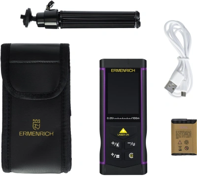 Лазерный дальномер Ermenrich LR100 2кл.лаз. 670нм цв.луч. красный (84652)