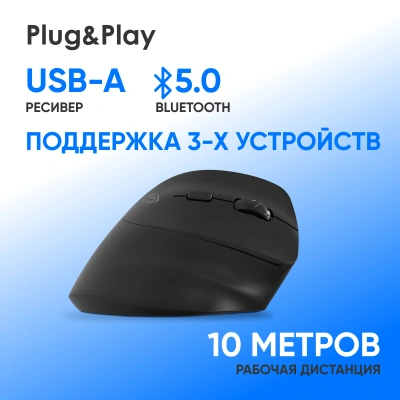 Мышь Оклик 688MW ERGO черный оптическая 2400dpi silent беспров. BT/Radio USB 6but (2070320)