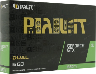 Видеокарта Palit PCI-E PA-GTX1660Ti DUAL 6G NVIDIA GeForce GTX 1660TI 6144Mb 192 GDDR6 1500/12000 DVIx1 HDMIx1 DPx1 HDCP Ret