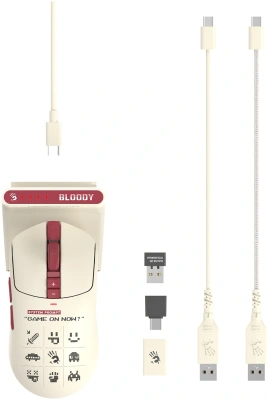 Мышь A4Tech Bloody R72 Ultra Duo белый/красный оптическая 20000dpi беспров. USB/USB-C 7but (R72 ULTRA DUO PIXELS RED)