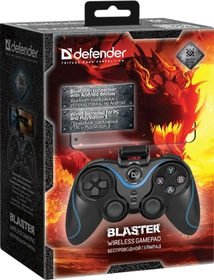Геймпад Defender Blaster черный Bluetooth Беспроводной виброотдача (в компл.:держатель для смартфона/кабель USB) (64283)