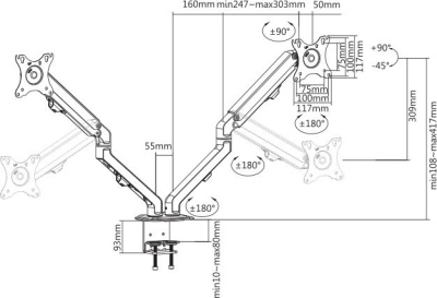 Кронштейн для мониторов Ultramounts UM729 черный 17"-27" макс.7кг крепление к столешнице поворот и наклон