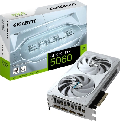 Видеокарта Gigabyte PCI-E 5.0 GV-N5060EAGLEOC ICE-8GD 1.0 NVIDIA GeForce RTX 5060 8Gb 128bit GDDR7 2497/28000 HDMIx1 DPx3 HDCP Ret