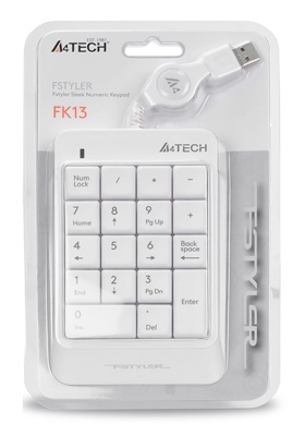 Числовой блок A4Tech FK13 белый USB slim для ноутбука (FK13 USB ( WHITE )) кабель 0.7м