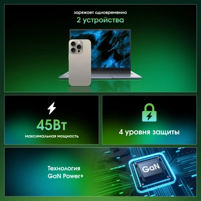 Сетевое зар./устр. Digma Pro DPW4A 45W 3A (PD+QC) USB-C/USB-A универсальное белый (DPW4A5GX11WH)