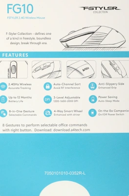 Мышь A4Tech Fstyler FG10 черный/синий оптическая 2000dpi беспров. USB 4but (FG10 BLUE)