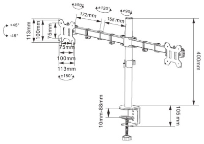 Кронштейн для мониторов ЖК Buro M052 черный 15"-27" макс.16кг крепление к столешнице поворот и наклон