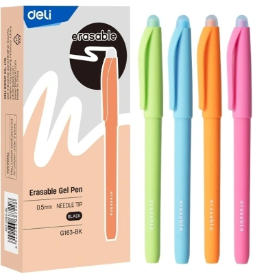 Набор ручек гелев. Deli (EG163-BK-P) ассорти d=0.5мм черн. черн. кор. (12шт) игловидный пиш. наконечник кругл. стираемая стираемые чернила