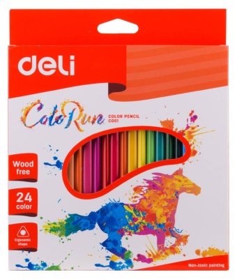 Карандаши цв. Deli EC00120 ColoRun трехгран. пластик 24цв. коробка/европод. (24шт)