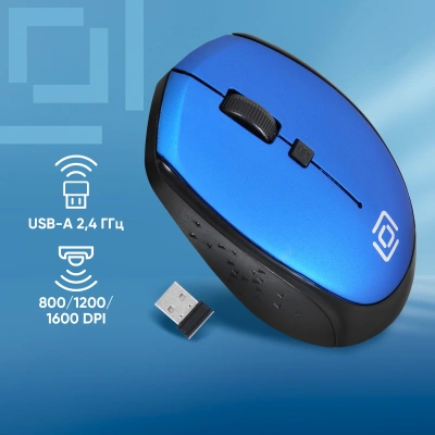 Мышь Оклик 488MW черный/синий оптическая 1600dpi беспров. USB для ноутбука 4but (1196569)